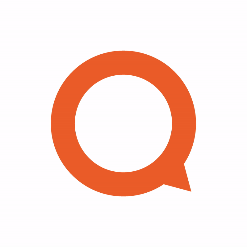 A bold orange speech bubble shaped like a circle with a pointed tail at the lower right, centered on a plain white background.